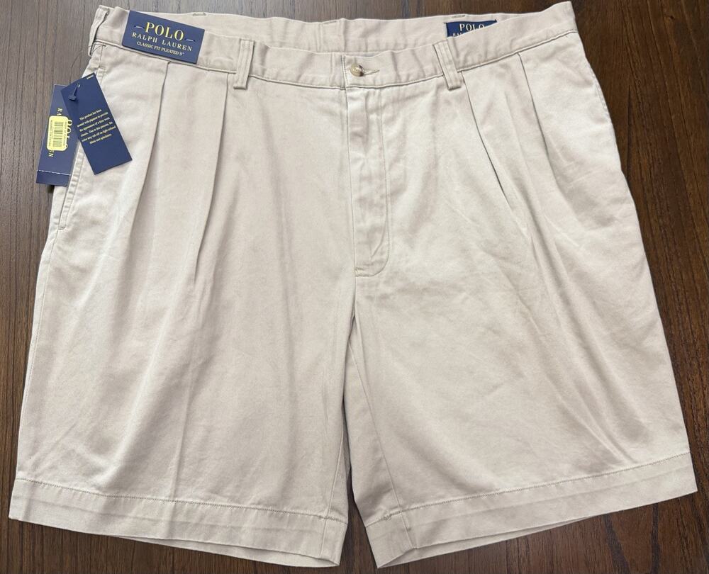 NEW Ralph Lauren Polo Men's Size 38 Pleated Tan Flat-Front Shorts NWT Preppy